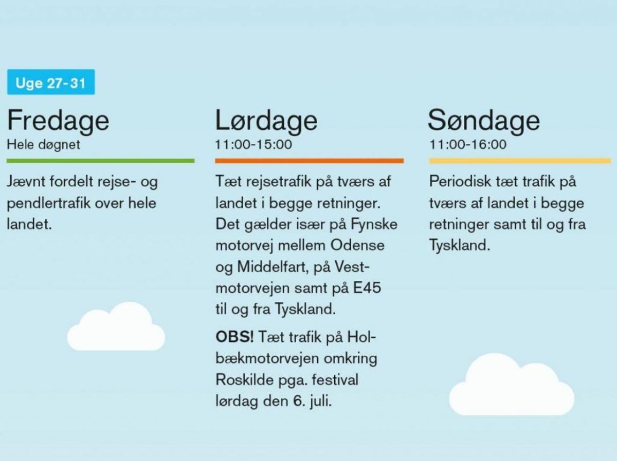 I ugerne 27-31 skal du særlig være opmærksom på følgende. Foto: Vejdirektoratet