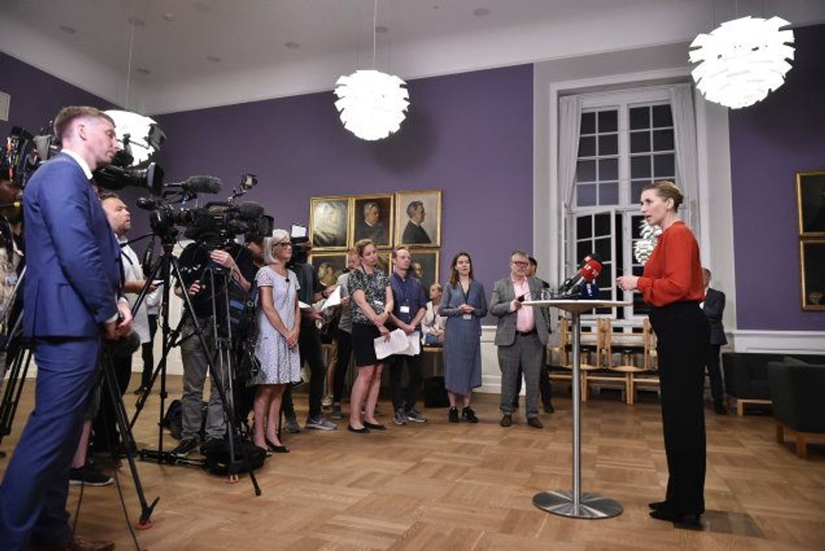 Mette Frederiksen, formand for Socialdemokratiet, holdt natten til onsdag pressemøde, efter at de røde partier var blevet enige om et nyt regeringsgrundlag. Foto: Mads Claus Rasmussen/Scanpix