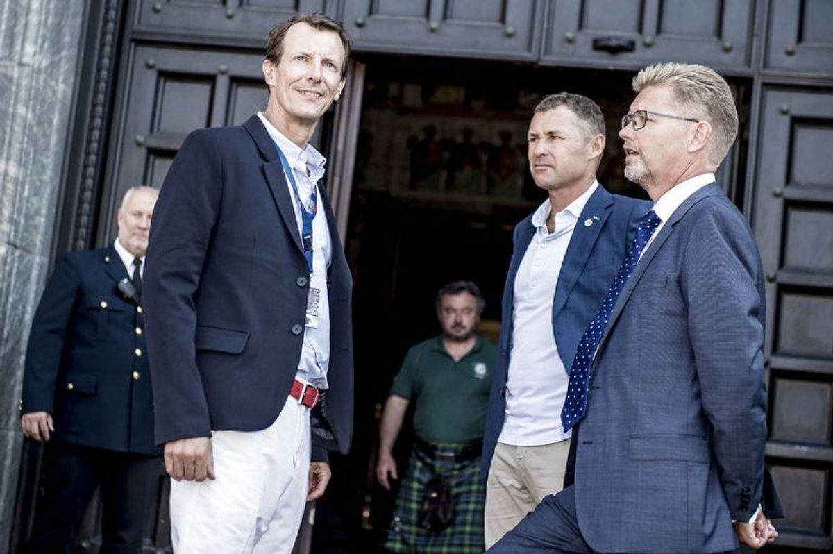 Prins Joachim, Tom Kristensen og overborgmester Frank Jensen under Copenhagen Historic Grand Prix’ åbningsreception på Københavns Rådhus, fredag den 3. august 2018. Copenhagen Historic Grand Prix er et racerløb, der afvikles en gang årligt på Bellahøj i København. Løbet finder sted den 4. til den 5. august 2018.. (Foto: Mads Claus Rasmussen/Ritzau Scanpix)