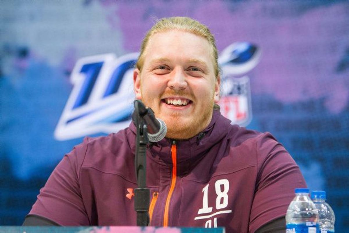 Hjalte Froholdt viste sig i slutningen af februar frem for talentspejdere og trænere ved den såkaldte Scouting Combine, hvor billedet her er fra. Foto: Usa Today Uspw/Scanpix
