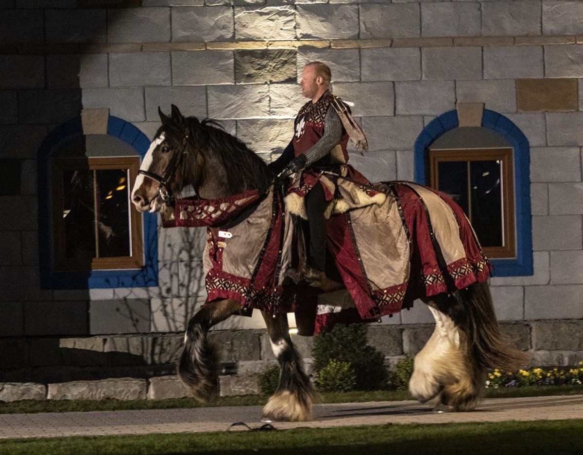En stolt ridder højt til hest ankommer til festen. Foto: René Lind Gammelmark