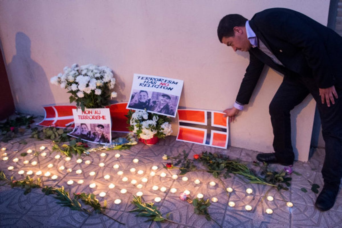 De to dræbte studerende Louisa Vesterager Jespersen og Maren Ueland mindes i disse dage ved flere mindehøjtideligheder. Billedet her er fra Marrakesh i Marokko fredag. Foto: Fadel Senna/AFP