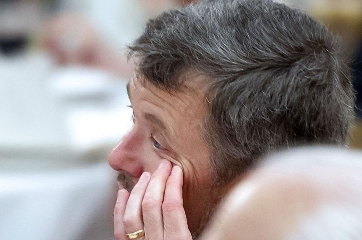 Kronprinsen 50 år: Kronprins Frederik kniber en tåre ved Gallataflet på Christiansborg Slot lørdag den 26. maj 2018.. (Foto: Keld Navntoft/Ritzau Scanpix)