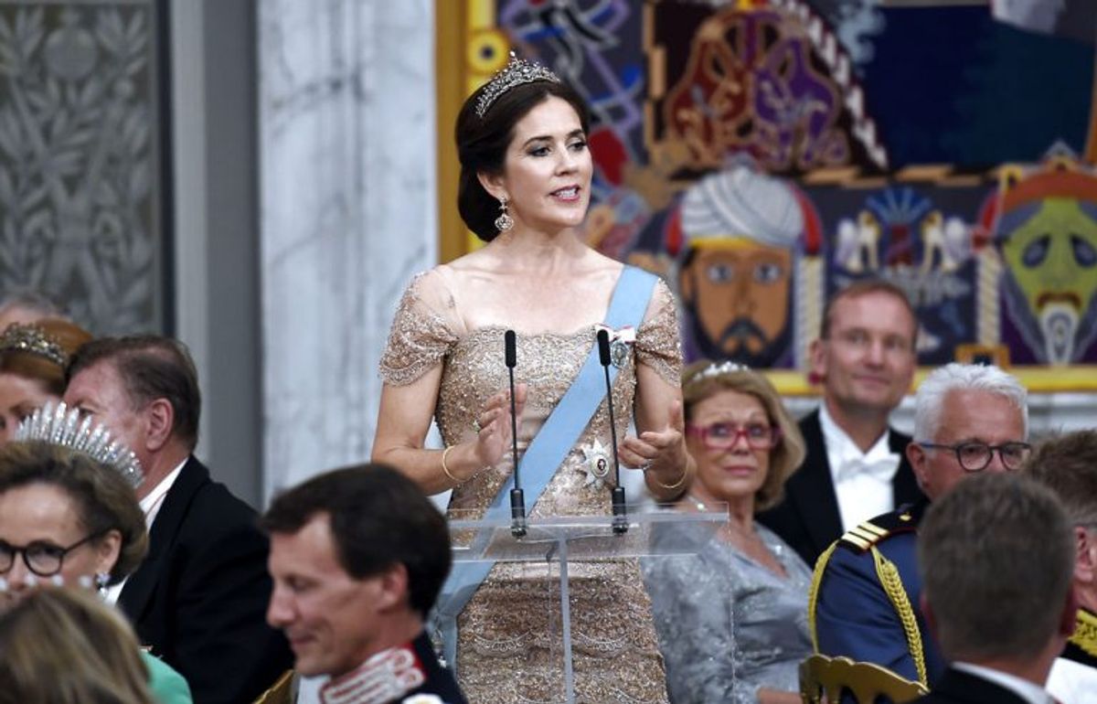 Kronprinsen 50 år: Kronprinsesse Mary holder tale for Kronprins Frederik ved Gallataflet på Christiansborg Slot lørdag den 26. maj 2018.. (Foto: Keld Navntoft/Ritzau Scanpix)