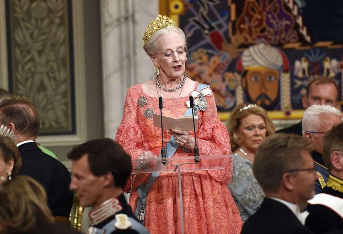 Kronprinsen 50 år: Dronning Margrethe holder tale for Kronprins Frederik ved Gallataflet på Christiansborg Slot lørdag den 26. maj 2018.. (Foto: Keld Navntoft/Ritzau Scanpix)