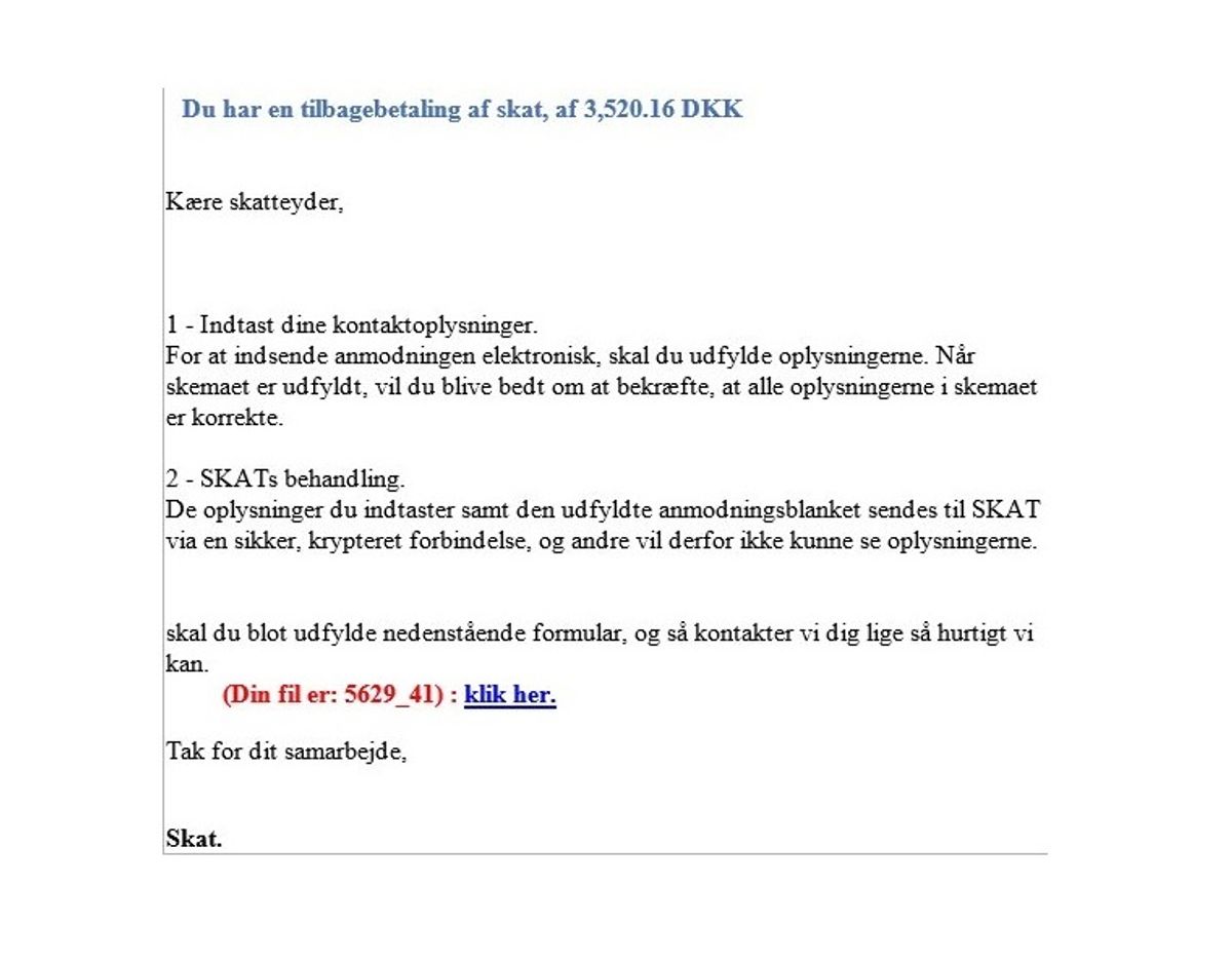 Denne mail er IKKE fra Skat.