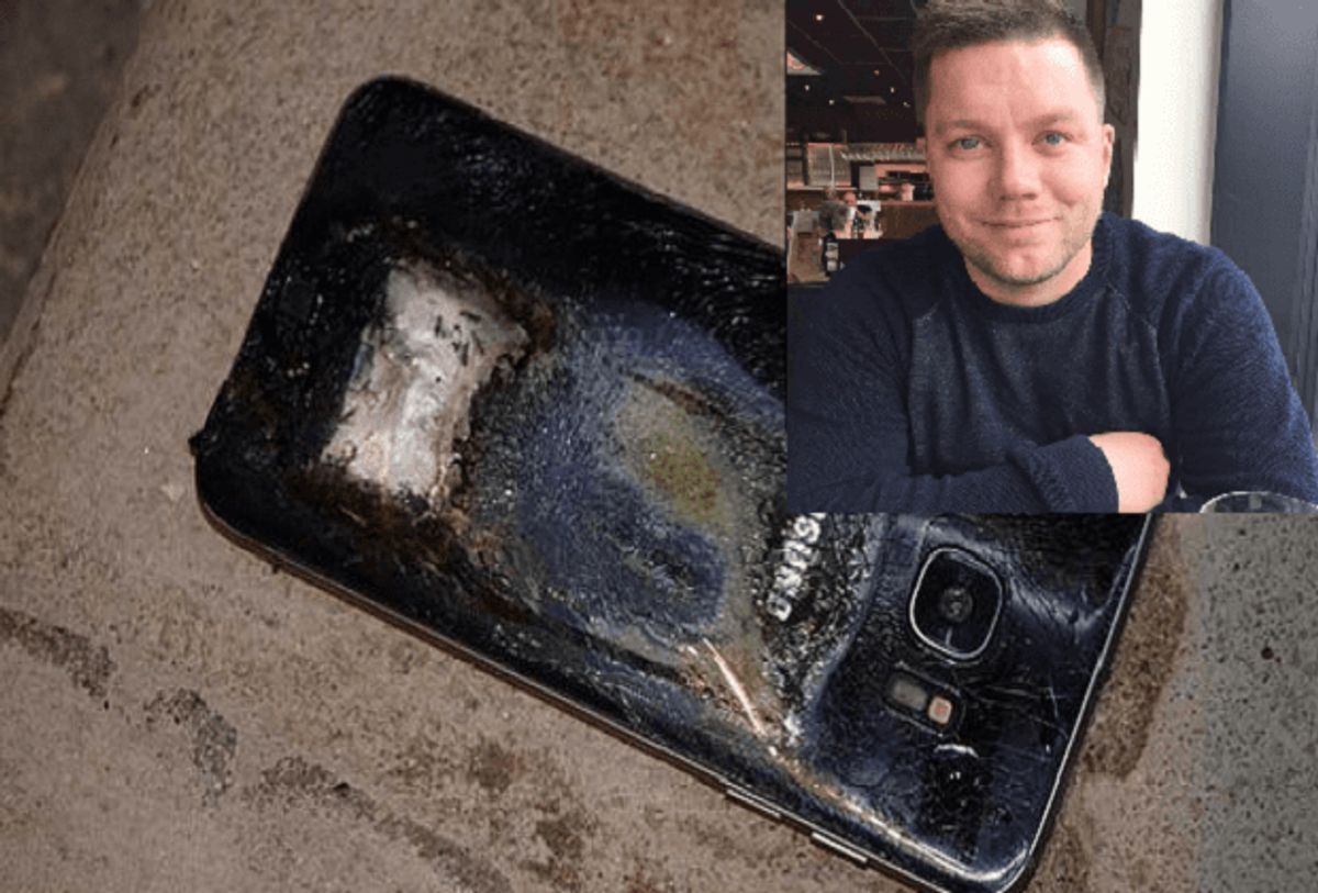 Morten Aastrøm Andersen føler, han fik en noget bizar behandling af Samsung, efter hans telefon eksploderede. Foto: Privat/Facebook.