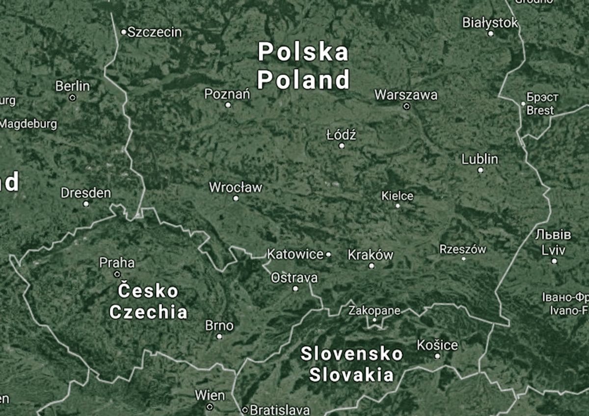 Polen, Slovenien og Tjekkiet. Foto: Google Maps.