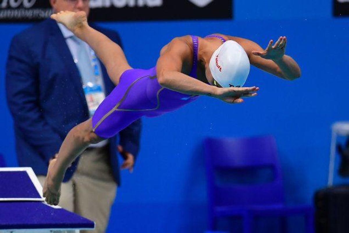 Pernille Blume er sikkert i finalen i 50 meter fri ved VM på langbane i Budapest, efter hun lørdag slog sin egen danske rekord i semifinalen. Foto: Martin Bureau/AFP