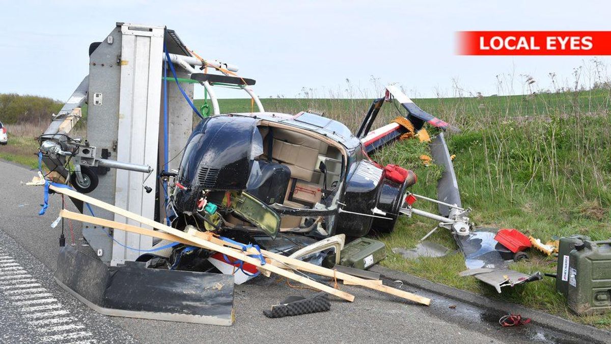 Der ligger en helikopter på motorvejen mellem Hjørring og Hirtshals. Foto: Local Eyes