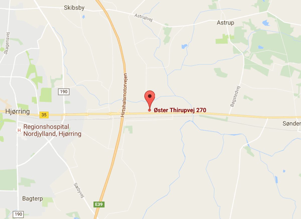 Den ulovlige slagter ligger her på Øster Thirupvej 270 i Hjørring. Foto: Google Maps.