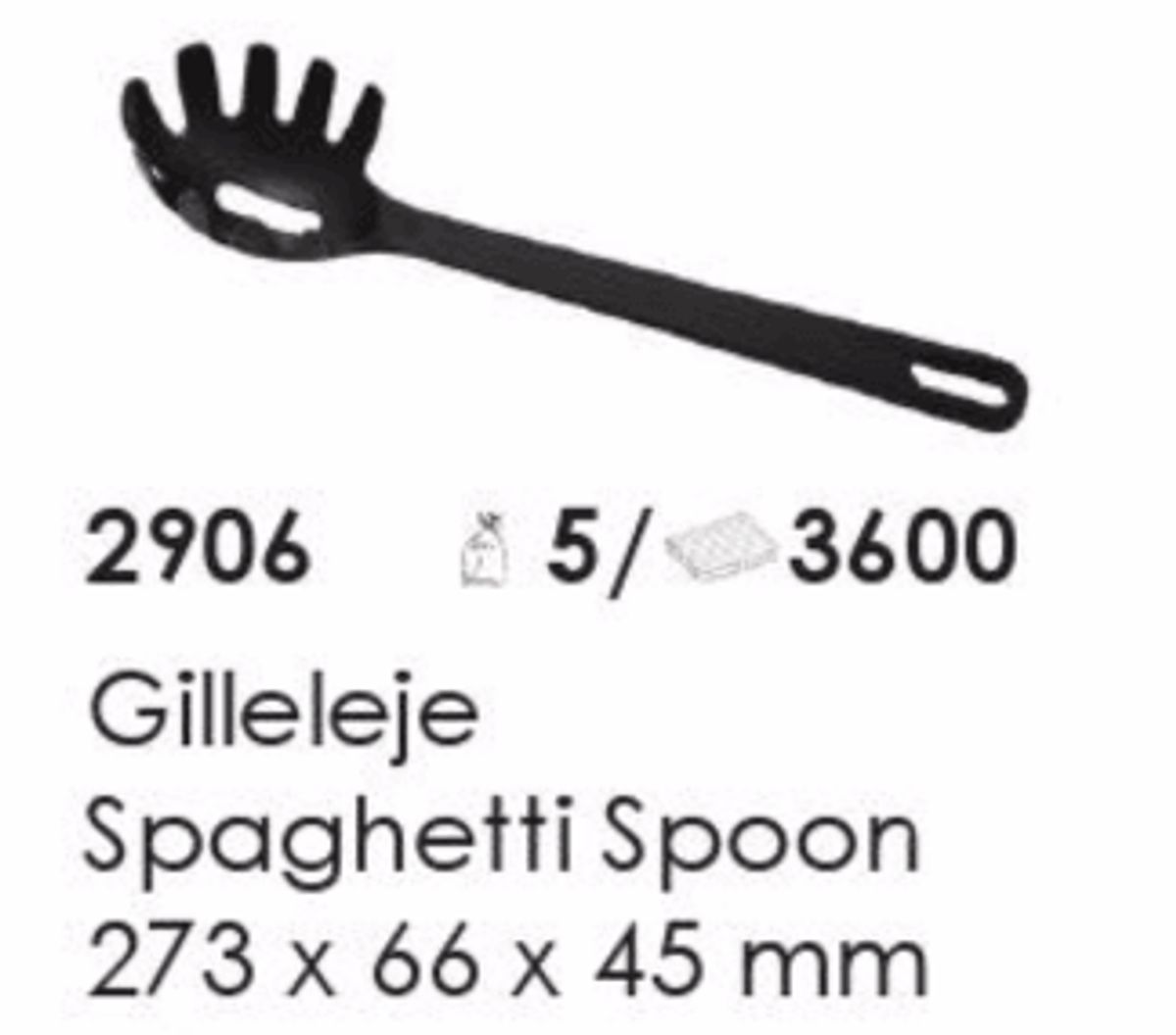Gilleleje Spaghetti Spoon, artikel nr. 2906 (spaghetti ske) Foto: Screenshot fra katalog fra Plast Team A/S.