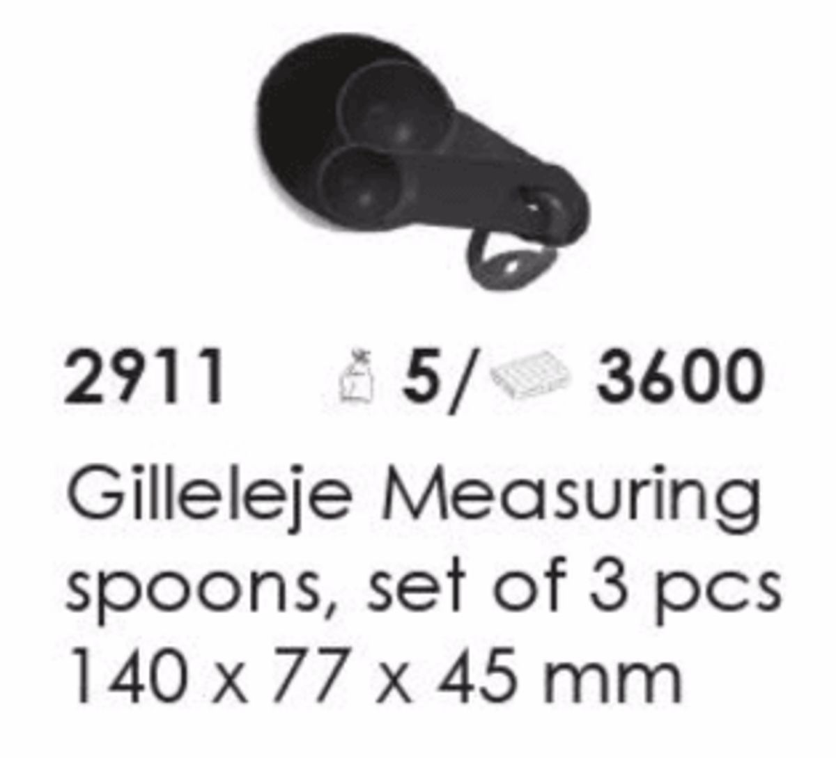 Gilleleje Measuring spoons, set af 3, artikel nr. 2911 (Måleske) Foto: Screenshot fra katalog fra Plast Team A/S.