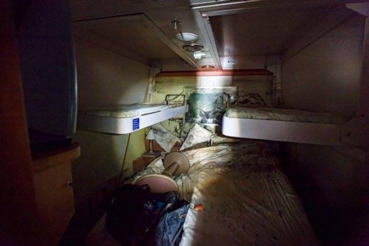 Sådan så Costa Concordia ud efter at have ligget i vandet i flere år. Foto: Hand outs.