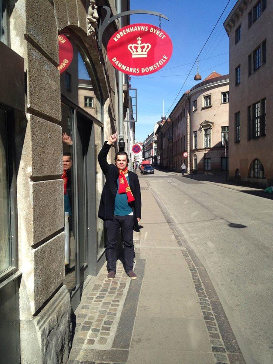 Uwe Max Jensen efter sin tur i Københavns Byret mandag 2. maj. Nu er han frikendt. Privatfoto.