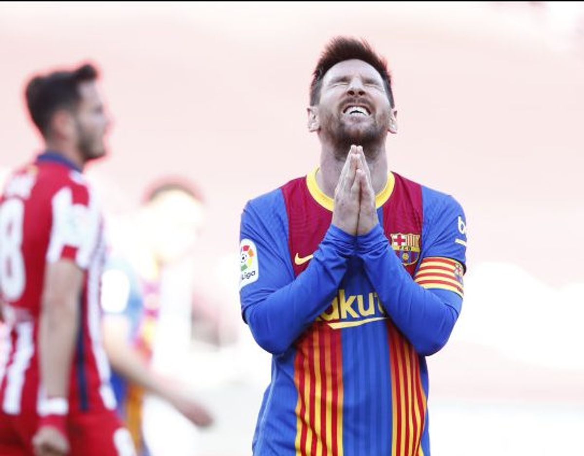 FC Barcelonas stjerneangriber Lionel Messi ærgrede sig efter en af sine brændte chancer mod Atlético Madrid. Foto: Joan Monfort/Scanpix