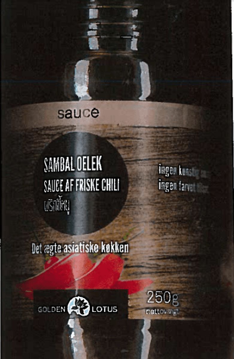 Det er Golden Lotus Sambal Oelek, der nu kaldes tilbage fra hylderne. Foto: Fødevarestyrelsen.