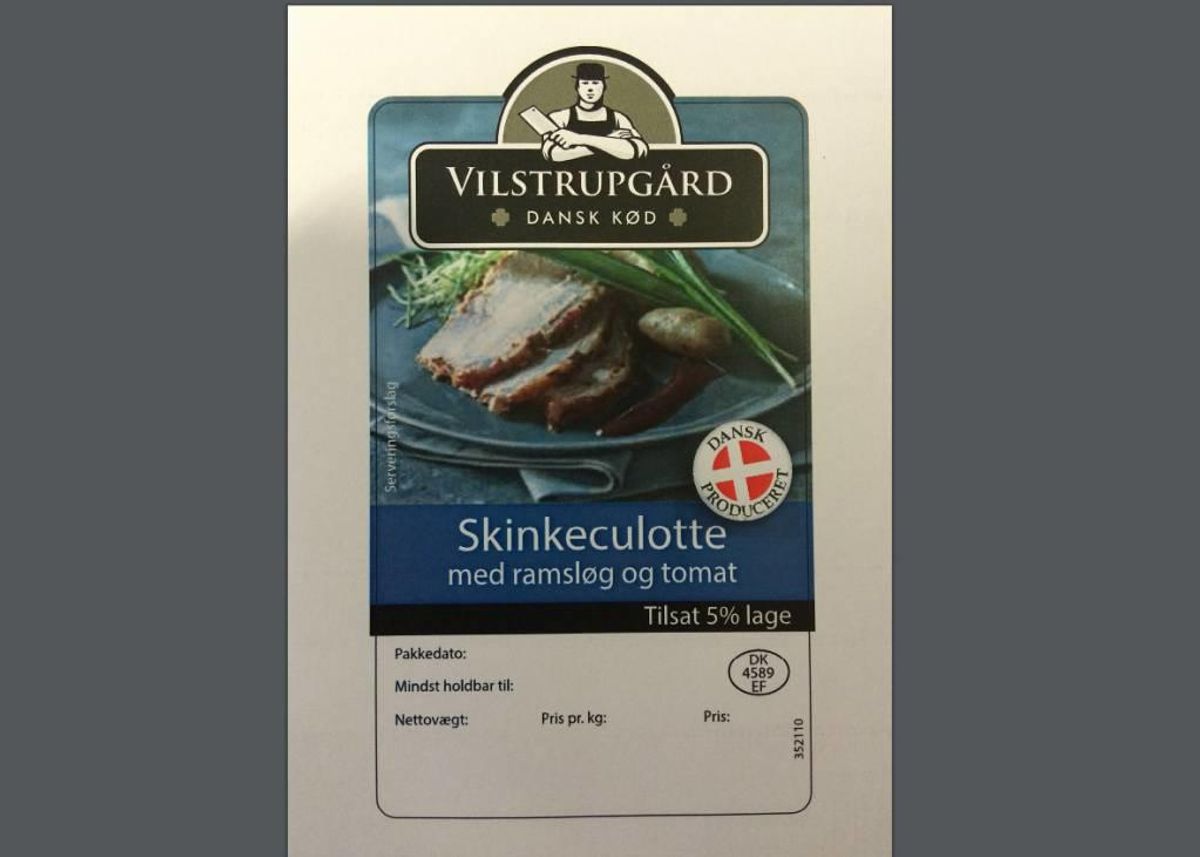 Sådan ser etiketten på pakkerne med det salmonella-inficerede kød ud. Foto: Fødevarestyrelsen