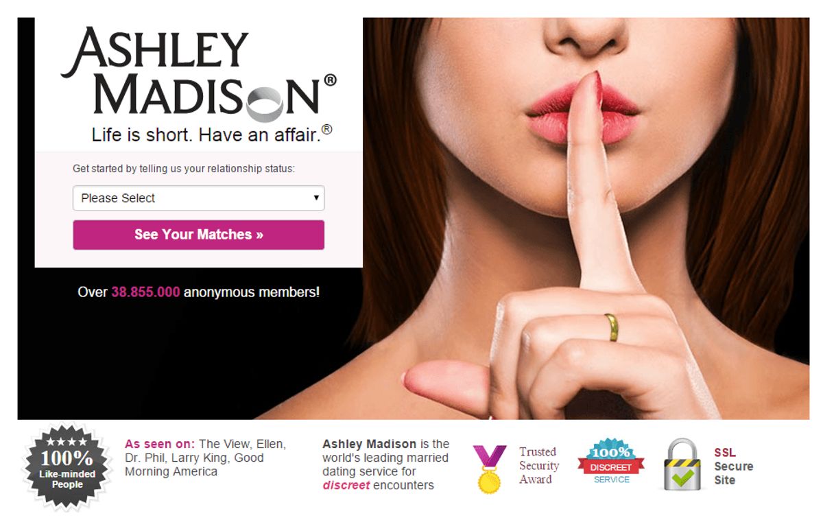 Det er brugerne af datingsitet Ashley Madison, der nu bliver udstillet. Foto: Screenshot.