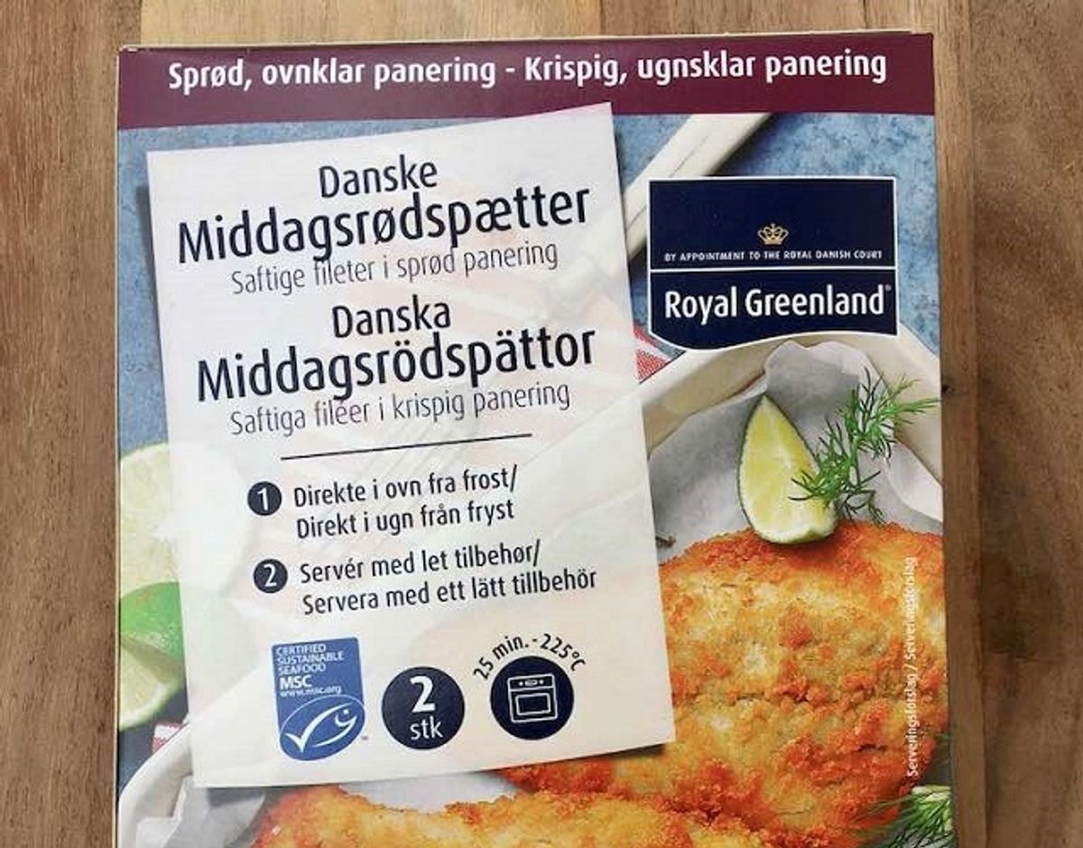 * * * * Royal Greenland Middagsrødspætter: Middagsrødspætter fra Royal Greenland er store og flotte med en god sprød panering og en frisk og saftig fisk. Der er en god balance mellem panering og fisk. Pris per 100 gram: 12 kroner (30 kroner for 250 gram i Irma). Fisk: Rødspætte (65 %), MSC-mærket. Foto: Madens Verden.