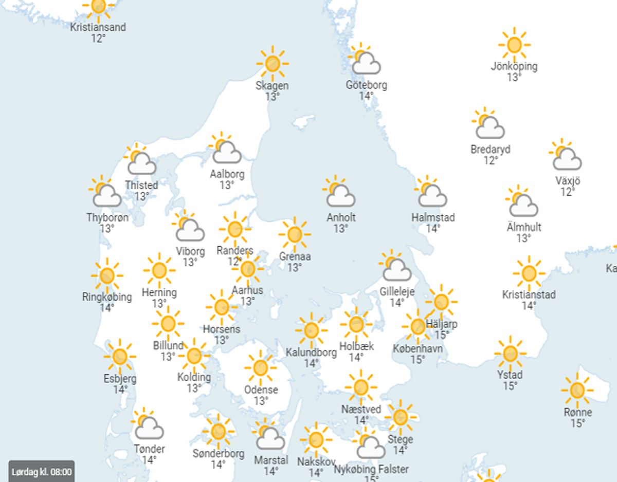 Sådan kommer det til at se ud klokken 8. Foto: DMI.