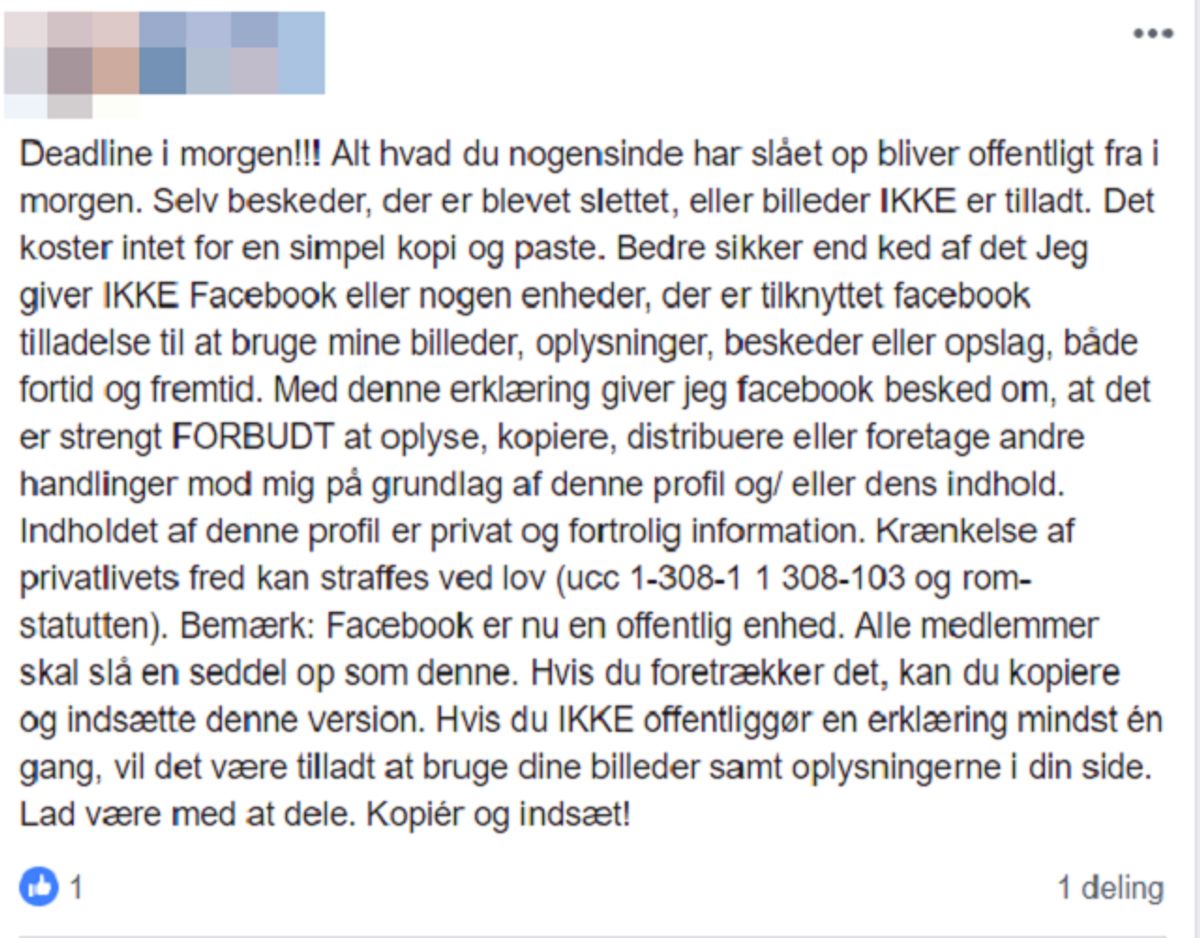 Sådan ser det opslag ud, der opfordrer dig til at kopiere – og ikke dele. KLIK og se andre eksempler. Måske du her hoppet i med begge ben? Foto: Screenshot.
