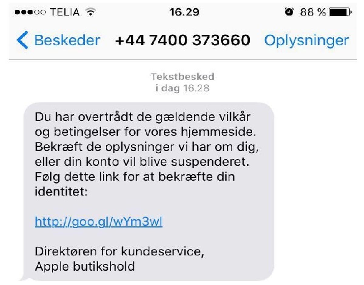 Denne SMS er heller ikke fra Apple.