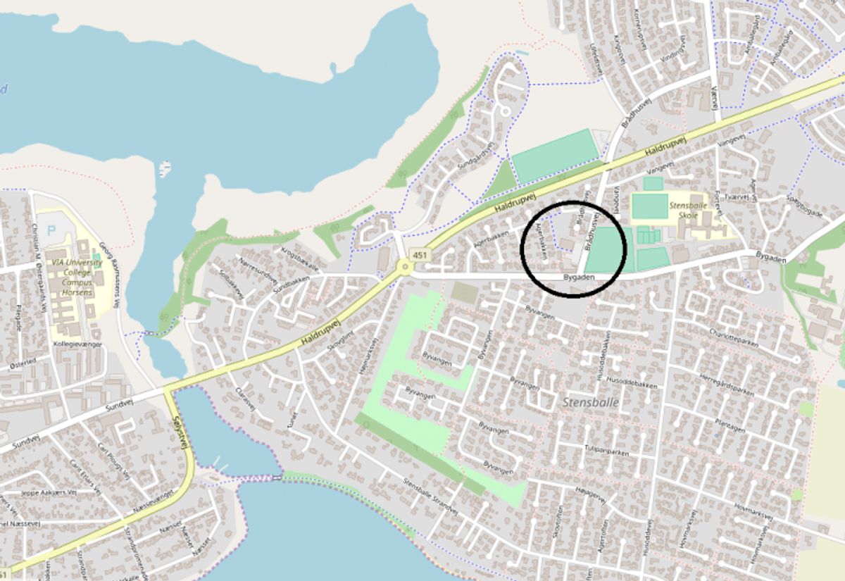 Adressen på Netto i Stensballe. Gerningsmændene forlod stedet i en rød Opel Zafira med franske nummerplader. (Foto: Openstreetmap)