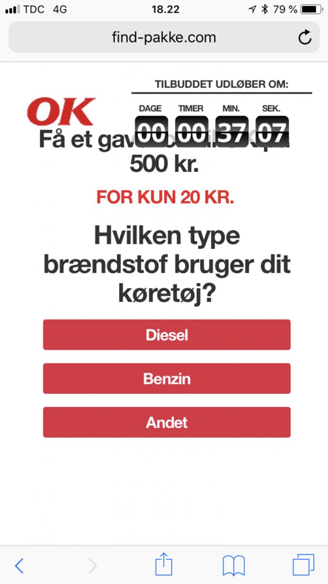 Linket i SMS’en fører til et spørgeskema – men det er falsk og har intet med OK at gøre, oplyser energiselskabet. Foto: Energiselskabet OK