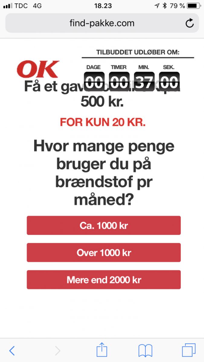 Linket i SMS’en fører til et spørgeskema – men det er falsk og har intet med OK at gøre, oplyser energiselskabet. Foto: Energiselskabet OK