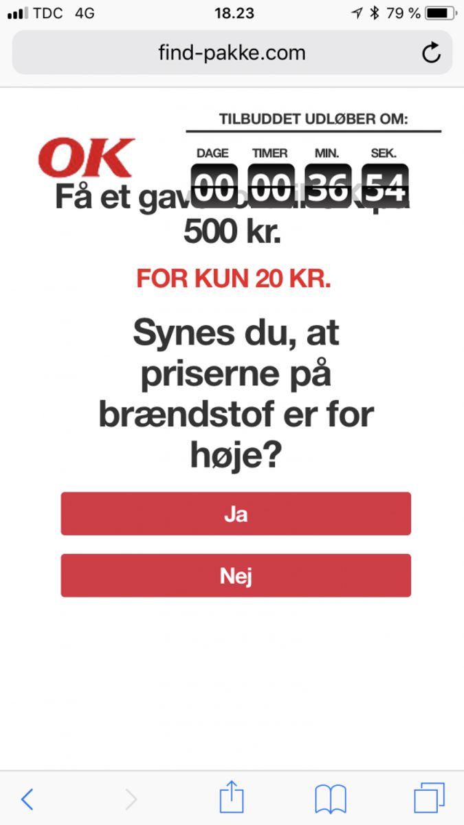 Linket i SMS’en fører til et spørgeskema – men det er falsk og har intet med OK at gøre, oplyser energiselskabet. Foto: Energiselskabet OK