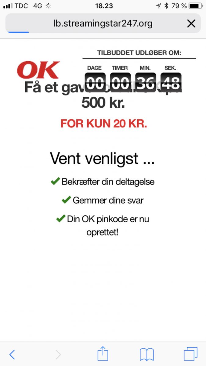 Linket i SMS’en fører til et spørgeskema – men det er falsk og har intet med OK at gøre, oplyser energiselskabet. Foto: Energiselskabet OK