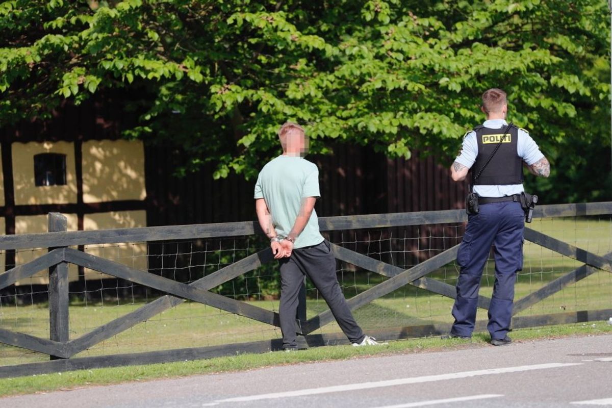 Fire gutter stak af fra en hotelregning. Det lykkedes kun tre at stikke af fra politiet. Foto: Presse-fotos.dk.