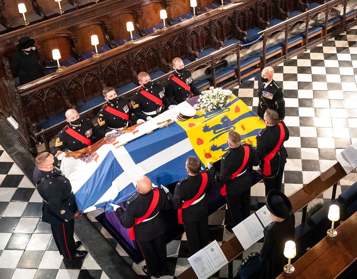 Prins Philip blev stedt til hvil i St Georges Chapel den 17. april. Foto: Scanpix/Dominic Lipinski/Pool via REUTERS