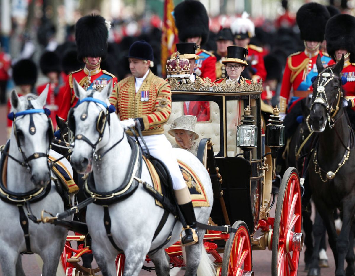 Dronningens jubilæumsfest, der strækker sig over dagene den 2. til 5. juni indledes med det traditionelle Trooping the Colour. Foto: Scanpix/REUTERS/Hannah Mckay