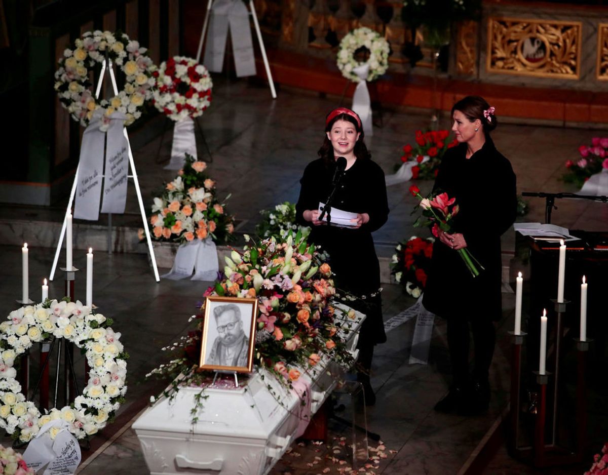 Maud Angelica Behn holder talen ved sin fars kirke i Oslo Domkirke den 3. januar. Klik videre i galleriet for flere billeder. Foto: Scanpix/NTB/Hakon Mosvold Larsen via REUTERS