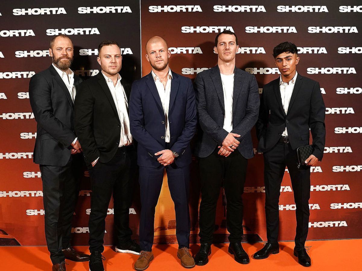 Gallapremiere på filmen Shorta. Jakob Haugaard Lohmann, Anders Ølholm, Frederik Louis Hviid, Simon Sears og Tarek Zayat. KLIK for flere billeder fra premieren. (Foto: Keld Navntoft/Ritzau Scanpix)