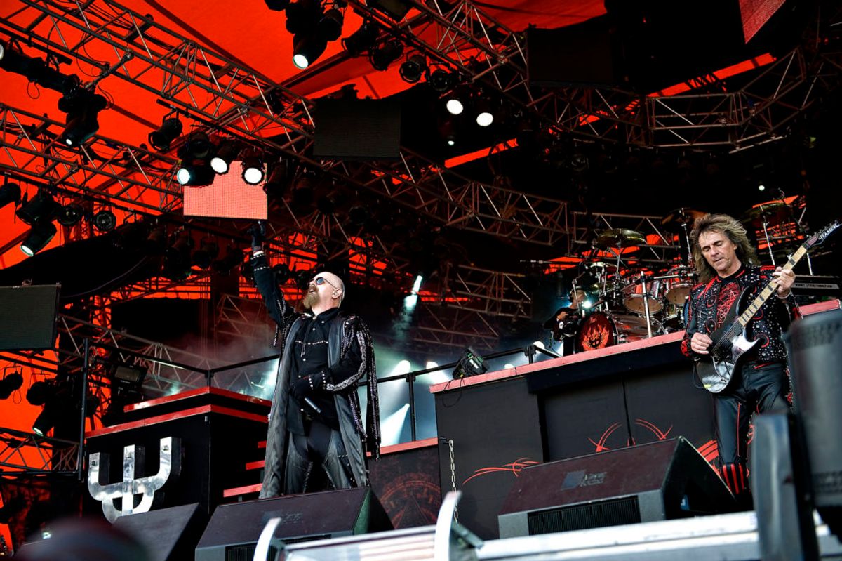 Glenn Tipton (th.), guitarist i Judas Priest, er tidligere i 2018 stoppet i bandet på grund af Parkinsons.
Foto: Rune Evensen/Scanpix.