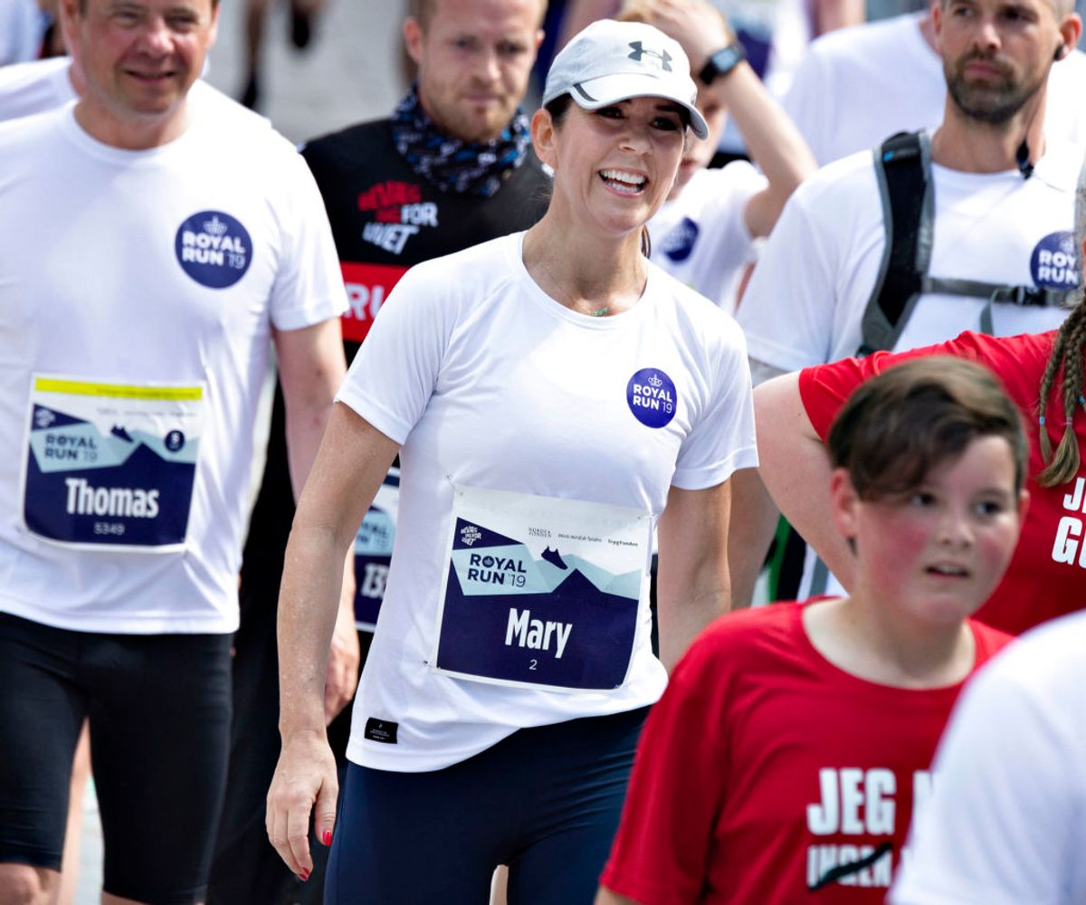 Kronprinsesse Mary efter at have løbet One Mile med Julemærkebørn under Royal Run i Aalborg, mandag den 10. juni 2019., torsdag 9. maj 2019.. (Foto: Henning Bagger/Ritzau Scanpix)