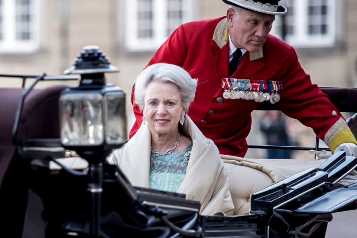 Prinsesse Benedikte ankommer til sin 75 års fødselsdag, hvor der afholdes middag i anledning af prinsesse Benediktes 75-års fødselsdag på Amalienborg i København, mandag den 29. april 2019.. (Foto: Mads Claus Rasmussen/Ritzau Scanpix)