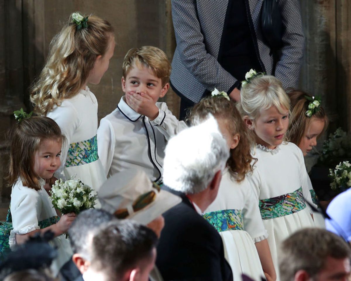 Prins George og prinsesse Charlotte var begge med til brylluppet. Foto: Scanpix