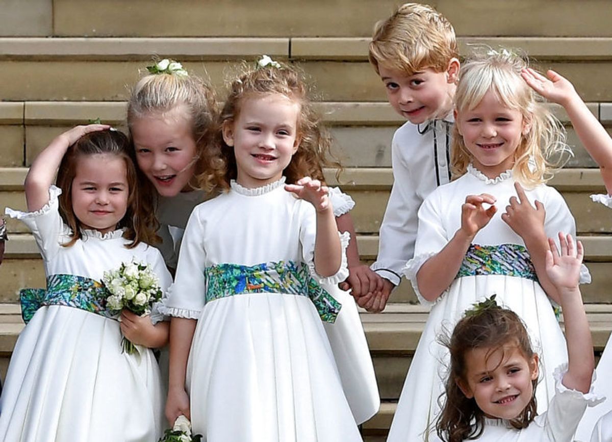Prins George og prinsesse Charlotte var begge med til brylluppet. Foto: Scanpix