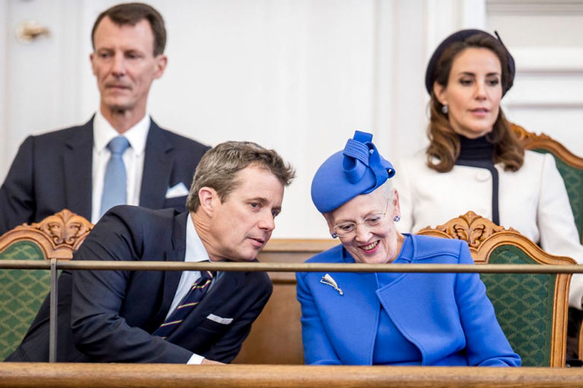 Kronprins Frederik, prins Joachim, dronning Margrethe og prinsesse Marie under folketingets åbning på Christiansborg i København, tirsdag den 2. oktober 2018.. (Foto: Mads Claus Rasmussen/Ritzau Scanpix)
