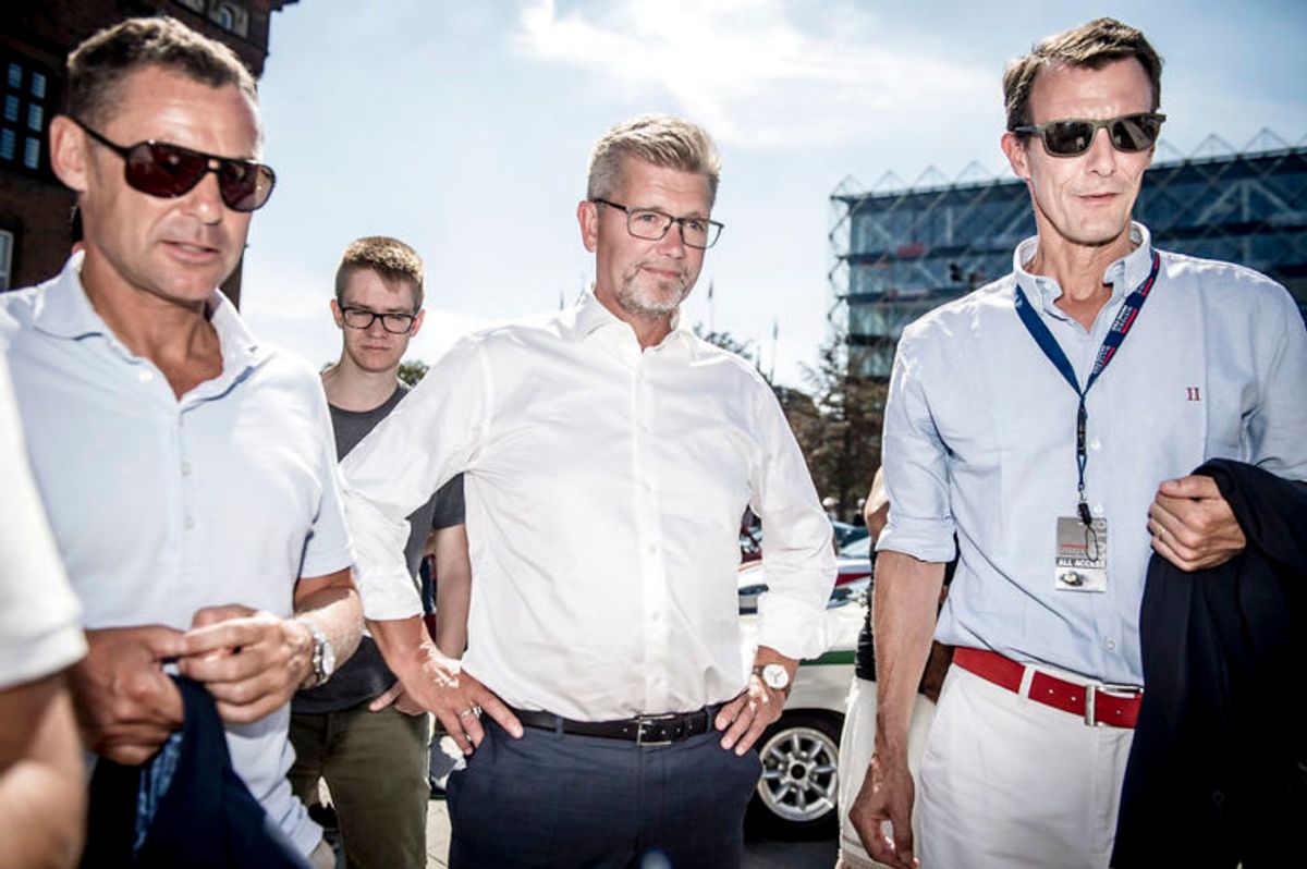 Tom Kristensen, overborgmester Frank Jensen og Prins Joachim under Copenhagen Historic Grand Prix’ åbningsreception på Københavns Rådhus, fredag den 3. august 2018. Copenhagen Historic Grand Prix er et racerløb, der afvikles en gang årligt på Bellahøj i København. Løbet finder sted den 4. til den 5. august 2018.. (Foto: Mads Claus Rasmussen/Ritzau Scanpix)
