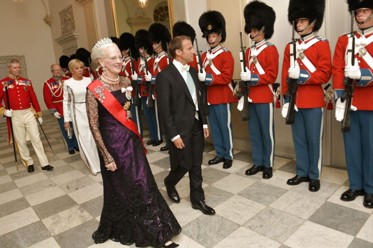Dronning Margrethe og den franske præsident Emmanuel Macron. (Foto: Keld Navntoft/Scanpix 2018)