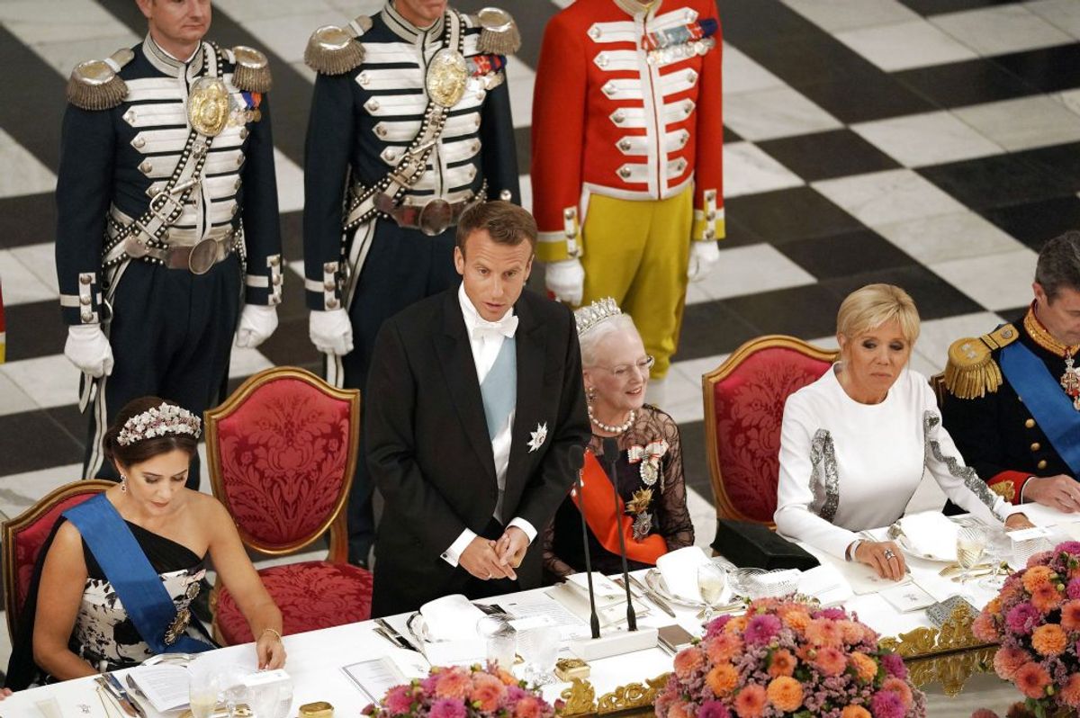 Emmanuel Macron holder tale. (Foto: Martin Sylvest/Scanpix 2018)