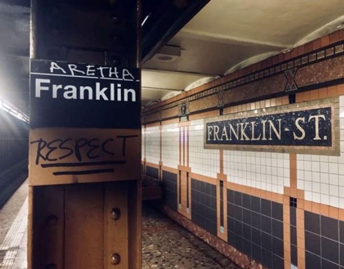 I New Yorks undergrund er Franklin Street-stationen nu dedikeret til Aretha. Foto: Scanpix
