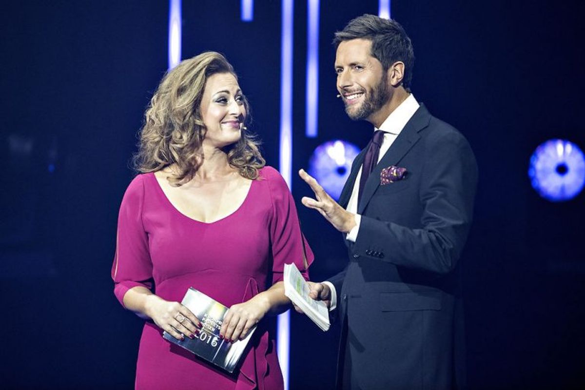Stephanie Surrugue har fundet kærligheden – men det er vistnok ikke ham her på billedet, det handler om – studievært Kåre Quist. Arkivfoto: Scanpix