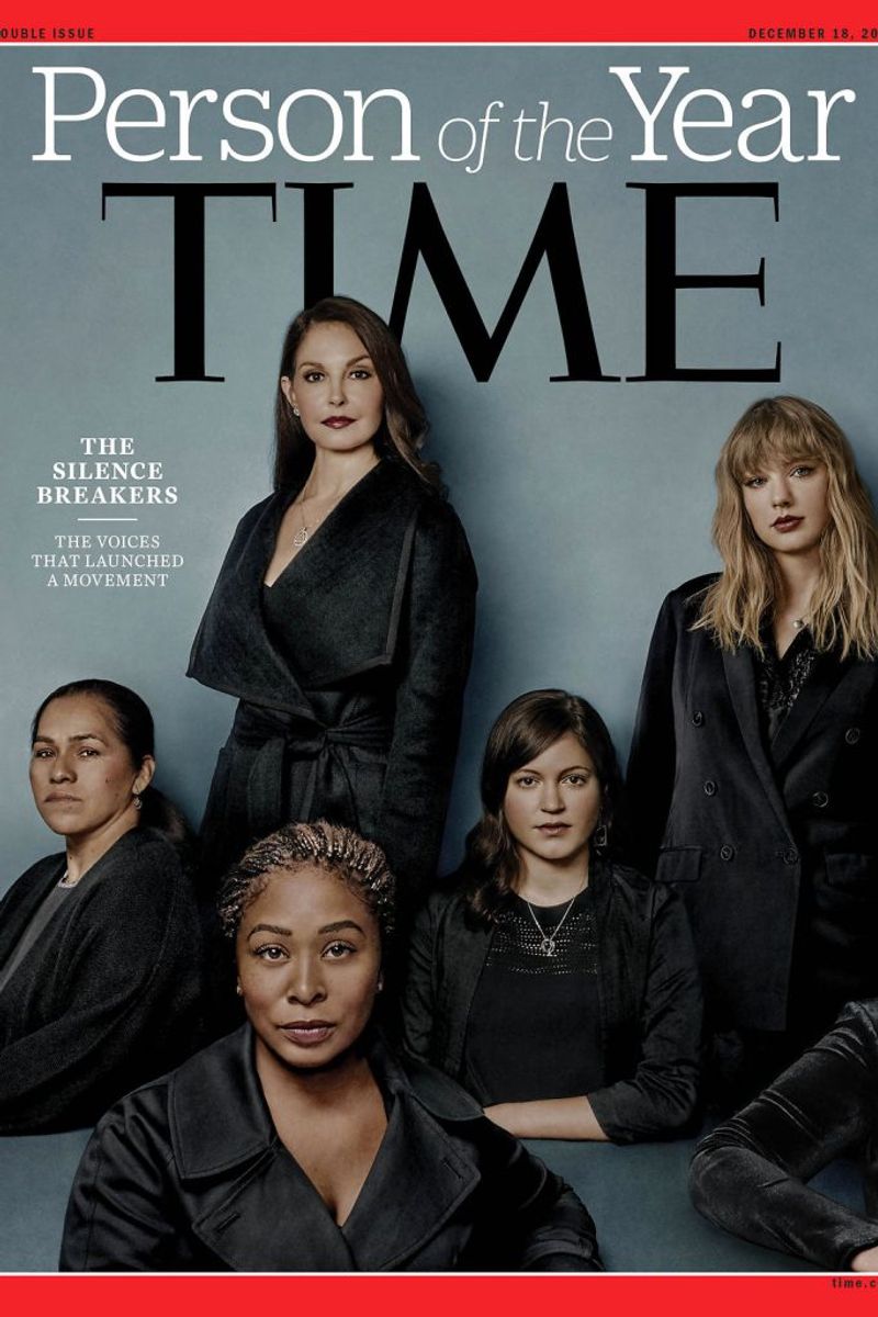 Forsiden af Time fra 6. december 2017, der viser “person of the year”, som er “The Silence Breakers”. Forsiden er et portræt af “The Silence Breakers” med Ashley Judd, Susan Fowler, Adama Iwu, Taylor Swift og Isabel. Foto: Billy Hells/Scanpix