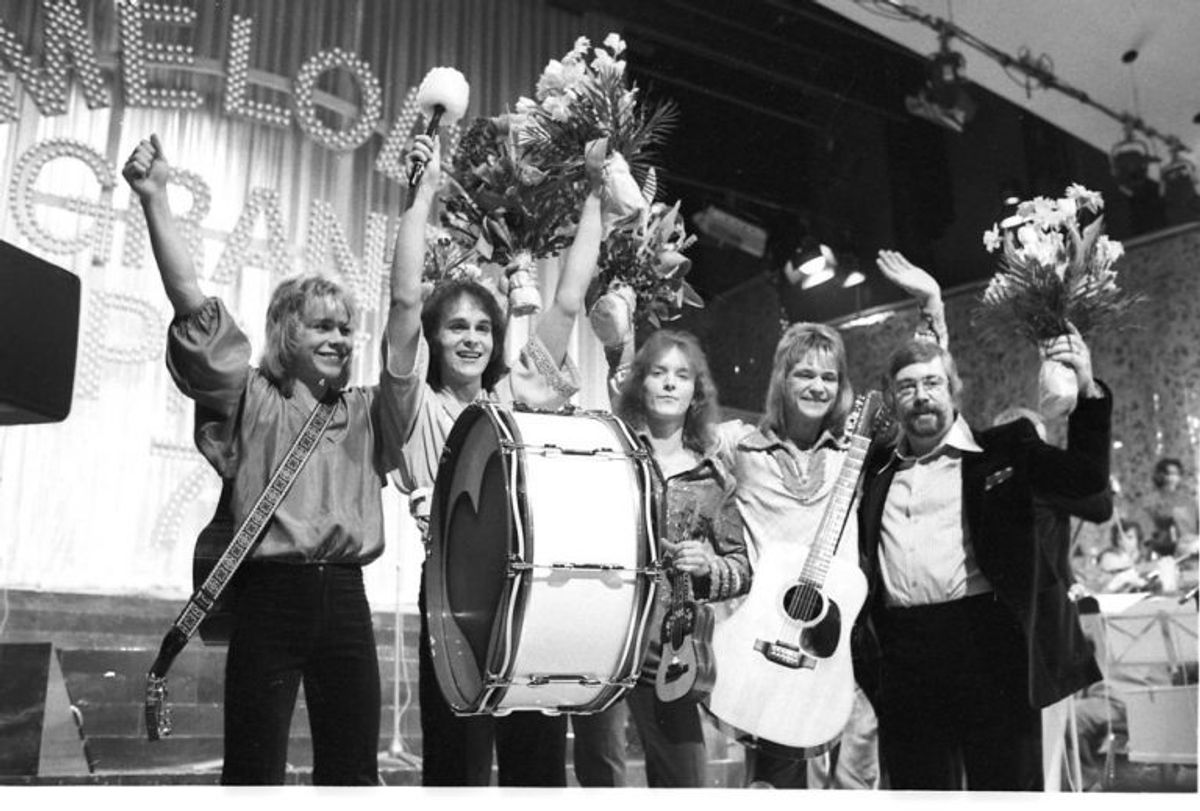 Gruppen “Mabel” vinder Dansk Melodi Grand Prix 1978 med sangen “Boom Boom”. Foto: Bent K Rasmussen/Scanpix (Arkivfoto)